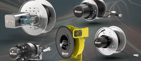 The image shows the Conductix‑Wampfler Reeling Systems in data transmission product family overview