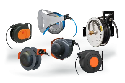 The image shows the Conductix‑Wampfler Spring Reels in Ergonomic Handling product family overview teaser