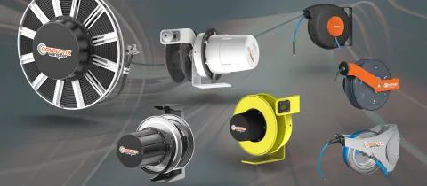 The image shows the Conductix‑Wampfler Spring Reels product family overview