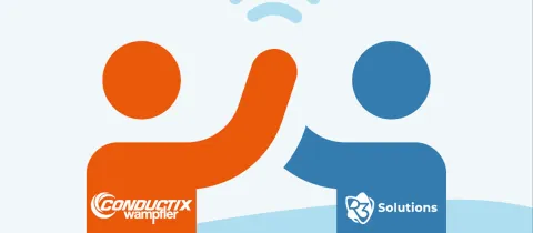 Graphic which symbolizes the startegic partnership between Conductix-Wampfler and R3 